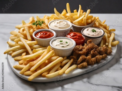 Combo set of french fries and ketchup dip.