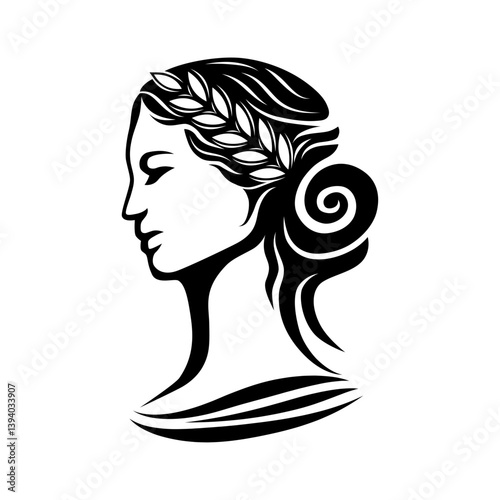 ancient greek woman face silhouette vector logo