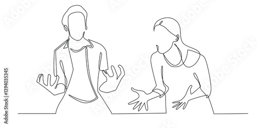 one continuous line of man and woman with angry expression.unhappy couple,unharmonious couple.one line drawing vector illustration