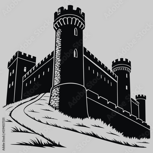 medieval fortress silhouette vector design art and illustration