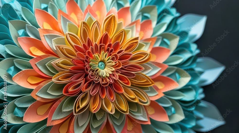 Fototapeta premium A vibrant paper flower design showcasing intricate layers and colors for decorative purposes.