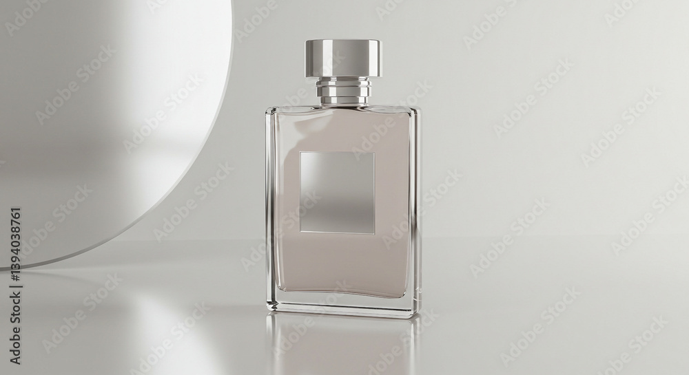 Perfume Bottle Displayed on a Reflective Surface in Studio Perfume Bottle Displayed on a Reflective Surface in Studio