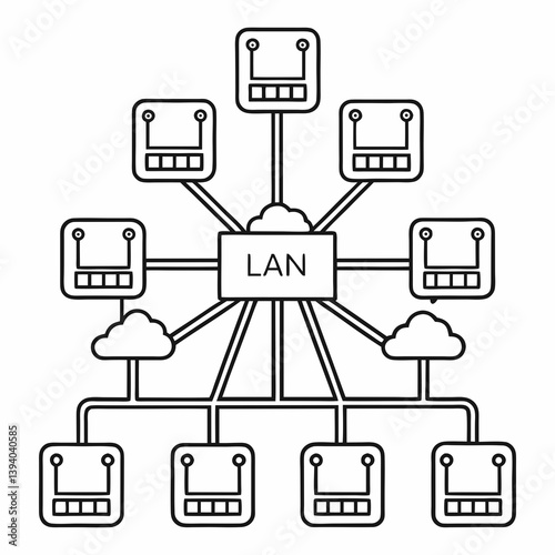 LAN Hub Outline  Premium modern thin line  Icon Image, Stock Photo, and Vector