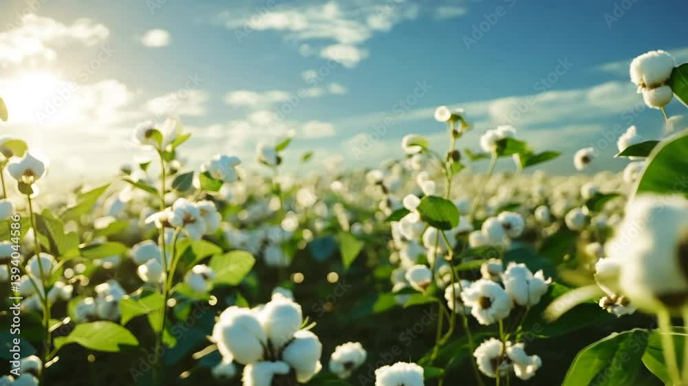 An expansive cotton field with rows upon rows full of fluffy white bolls