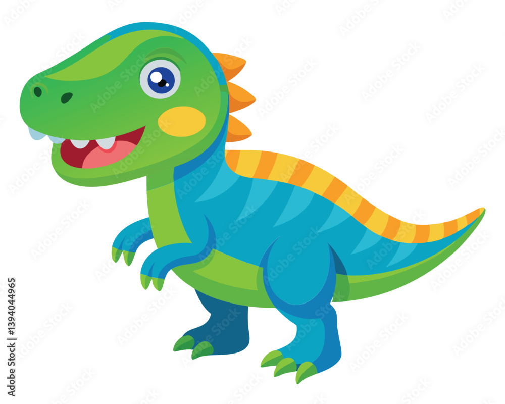 Naklejka premium Cute Green and Blue Cartoon Dinosaur Illustration