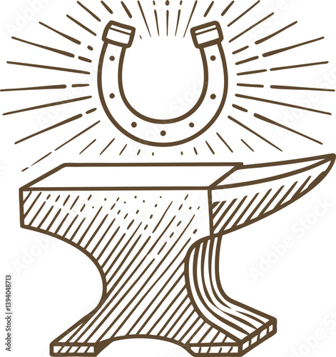 Horseshoe and anvil illustration symbol of luck and craftsmanship