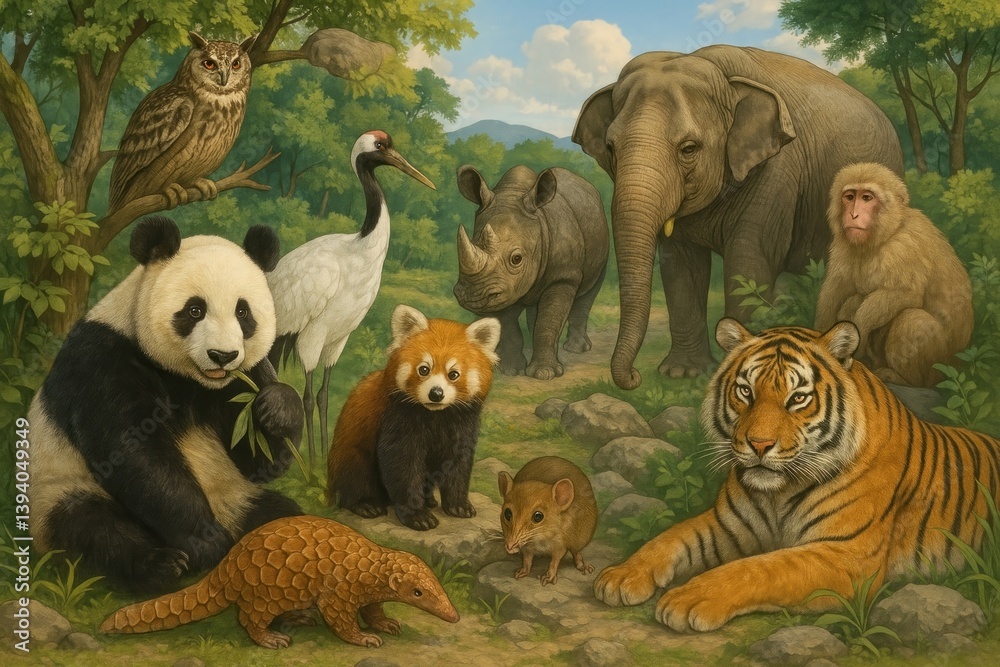 Obraz premium Diverse wildlife in harmony