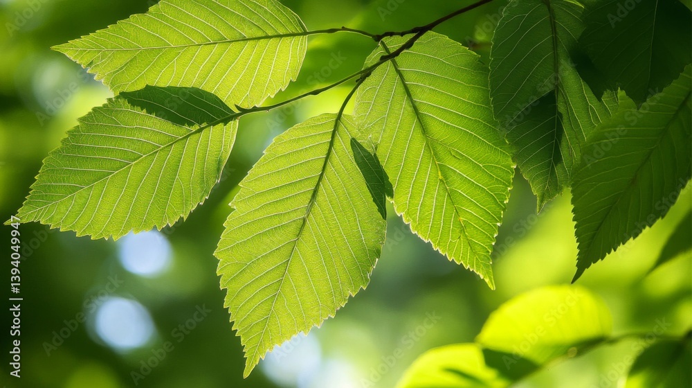 Close up of Vibrant Green Leaves Glowing in Sunlight with Bokeh Background Close up of Vibrant Green Leaves Glowing in Sunlight with Bokeh Background