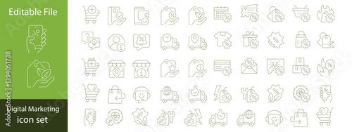 Set of outline icons digital marketing. Linear icon collection. Editable stroke. Vector illustration