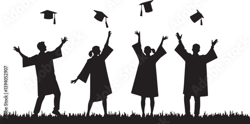 Graduation celebration silhouettes with tossed caps design,

Custom graduation silhouettes with cap toss artwork,

Graduation party silhouettes and cap toss illustrations,
