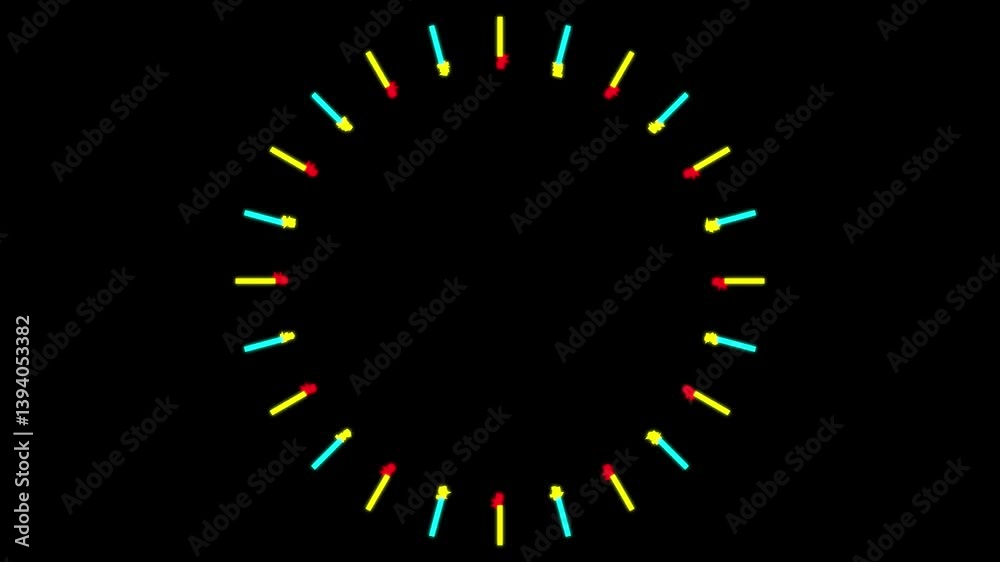 Kaleidoscopic Neon Lights: A vibrant, symmetrical pattern of glowing rectangular shapes.mandala on black background