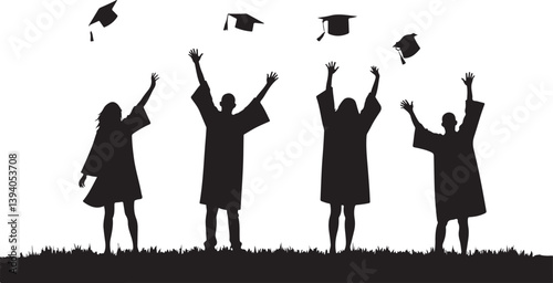 Graduation celebration silhouettes with tossed caps design,

Custom graduation silhouettes with cap toss artwork,

Graduation party silhouettes and cap toss illustrations,