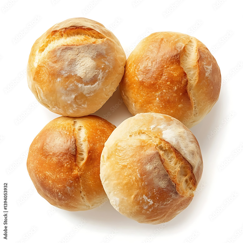 Fluffy and golden bread rolls with a light, airy texture and soft crumb, isolated white background Fluffy and golden bread rolls with a light, airy texture and soft crumb, isolated white background
