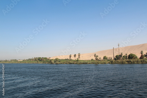 Landscape of the magical blue Nile River in upper Egypt