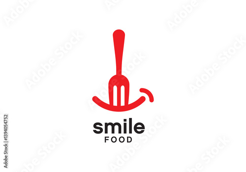fork with smile logo design. happy food restaurant symbol vector template