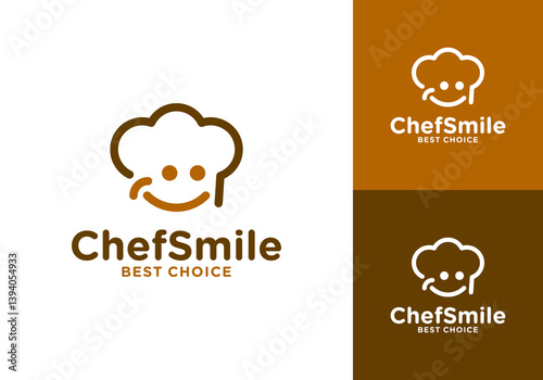 chef hat with smile logo design. happy food restaurant, cook icon vector template