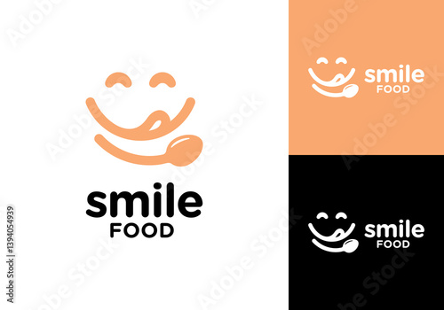 spoon with bowl smile logo design. happy food restaurant vector design template