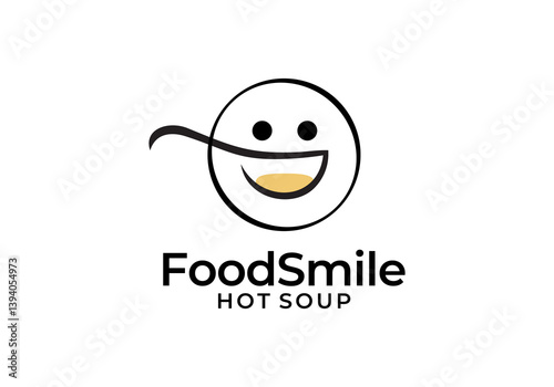 soup with smile logo design. happy food restaurant vector design template