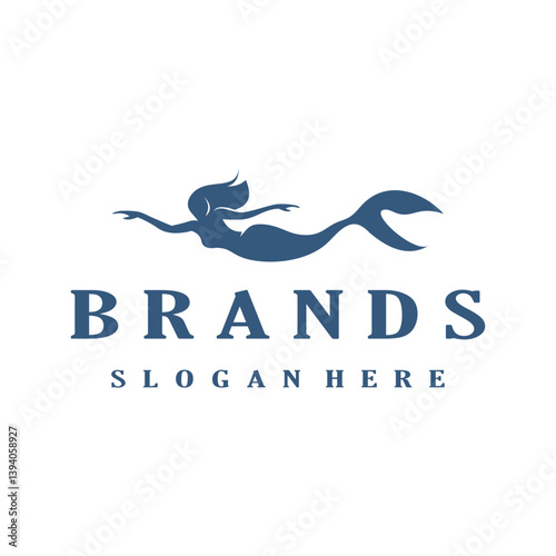 Mermaid silhouette logo design vector stock template illustration