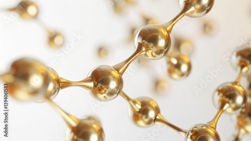 Stunning close-up of golden molecular structure showcasing intricate details. Perfect for science, technology, and luxury themes. Captivating visual for educational and corporate materials