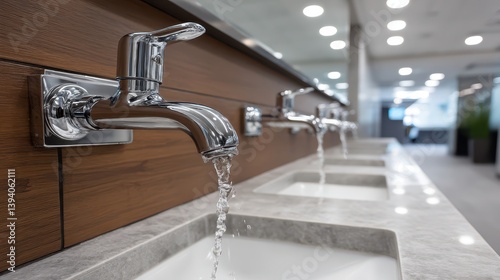 Wallpaper Mural Installation of Low Flow Faucets and Toilets in a Commercial Setting, Emphasizing Eco-Friendly Water Solutions Torontodigital.ca