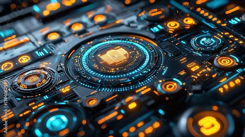 Wallpaper Mural Futuristic control panel with glowing graphic elements Torontodigital.ca