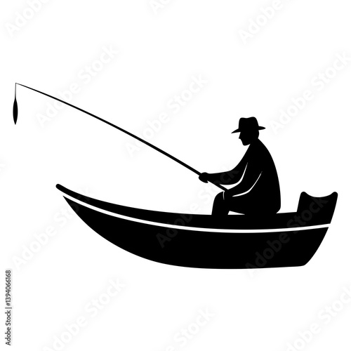 Boat sitting and fishing on the fisher man silhouette vector isolated on white background