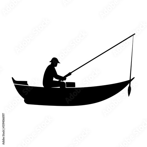 Boat sitting and fishing on the fisher man silhouette vector isolated on white background