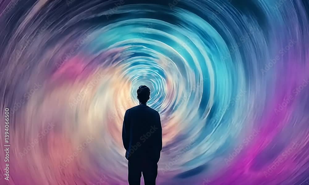 Person facing cosmic swirl vortex Person facing cosmic swirl vortex