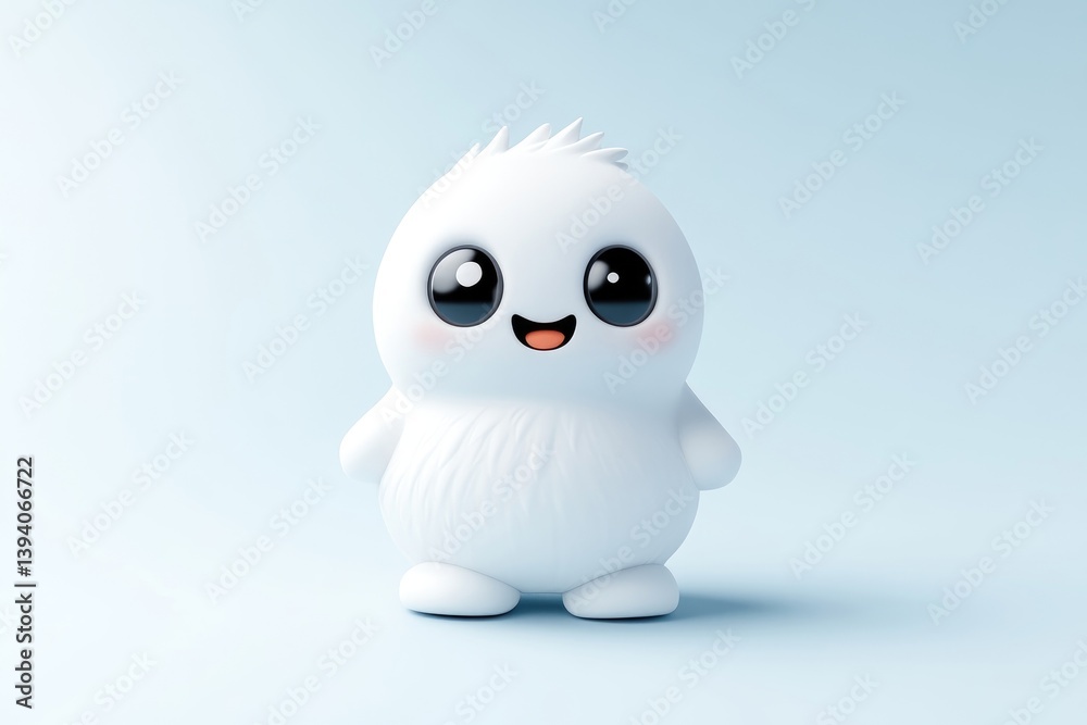Obraz premium Cute fluffy snow monster on light blue background