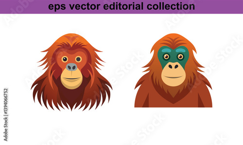 Orangutan Character Illustrations Vector Set, A vector collection of two stylized orangutan illustrations, perfect for wildlife, animal, and nature-themed designs.
 
