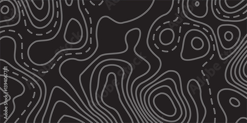Abstract Vector Earth Relief Map with Conceptual Elevation Changes, Set Against a Black Background, Combining Artistic Geometric Lines and Fluid Topographic Layers for a Luxurious Visual
