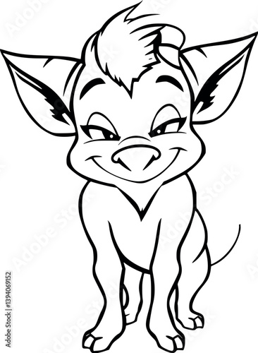 Outline imp vector illustration. Monochrome mischievous creature in minimalist style.