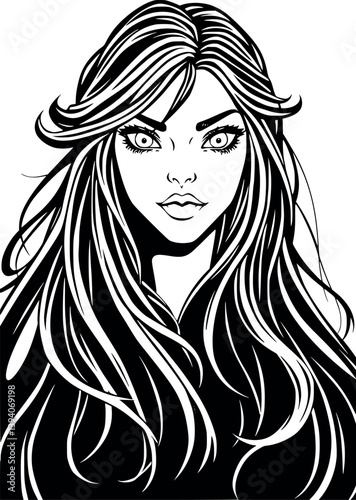 Outline siren vector illustration. Monochrome mythical sea creature in detailed line art.