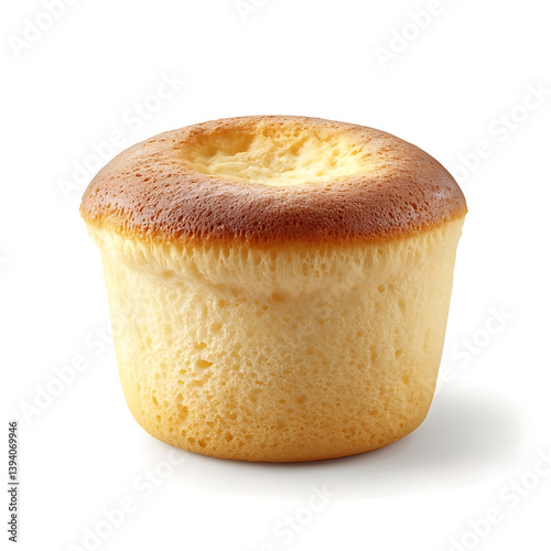 Fluffy and golden soufflé with a light, airy texture and delicate flavor, isolated white background