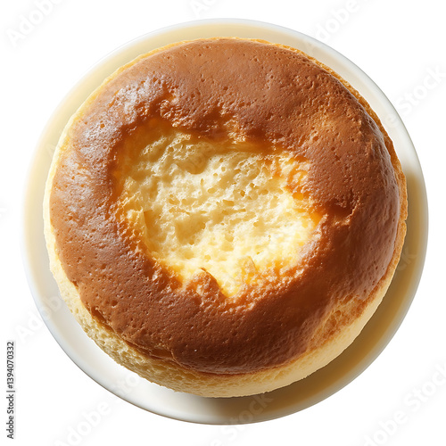 Fluffy and golden soufflé with a light, airy texture and golden-brown top, isolated white background