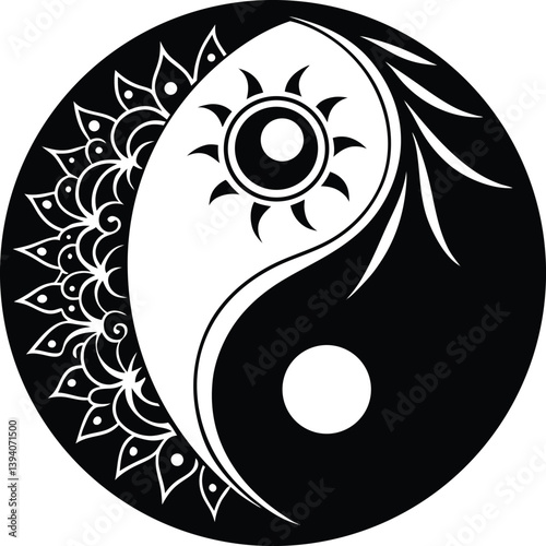 Yin yang balance Silhouette Black Vector Illustration Design