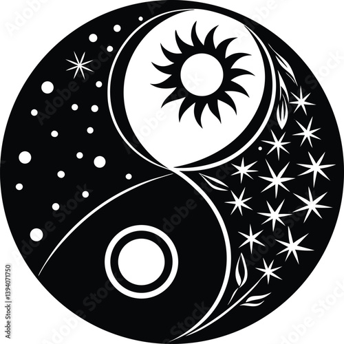 Yin yang balance Silhouette Black Vector Illustration Design