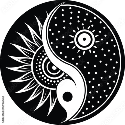 Yin yang balance Silhouette Black Vector Illustration Design