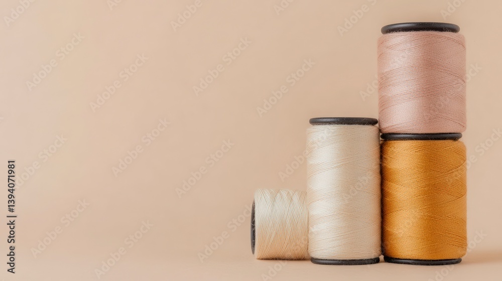 Minimalistic Composition Featuring Spools of Thread Against a Soft Neutral Background Minimalistic Composition Featuring Spools of Thread Against a Soft Neutral Background