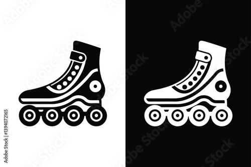Skating Gear Icon. Roller Skates and Skateboard Vector Silhouettes