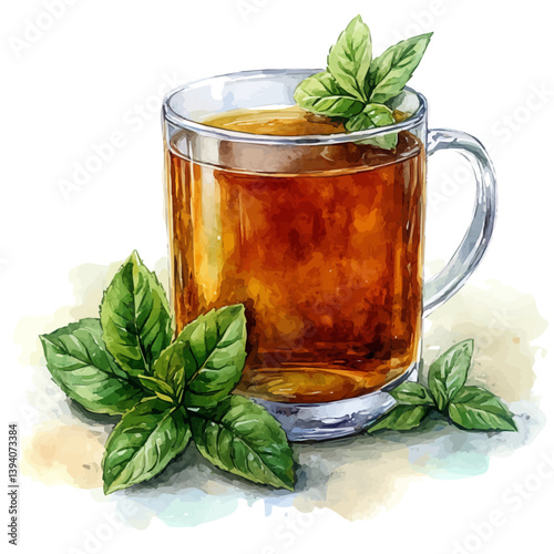 Darjeeling Tea, watercolor illustration, isolated on a white background.

