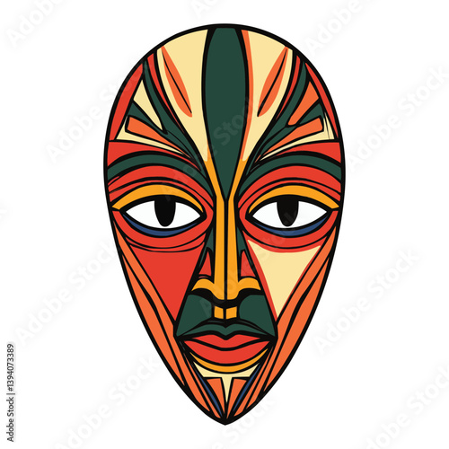 Colorful African Tribal Mask Illustration