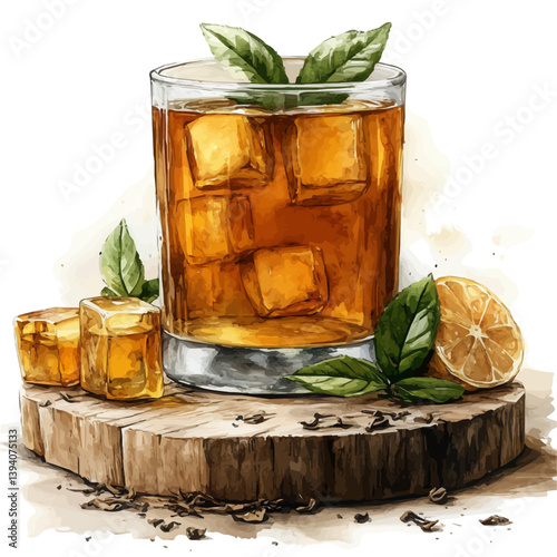 Darjeeling Tea, watercolor illustration, isolated on a white background.

