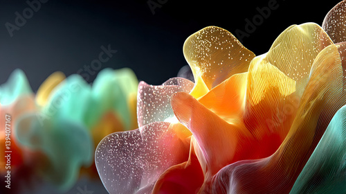 Neon Holographic Mist with Geometric Forms and Digital Particle Dispersion in Abstract Minimalistic Design
