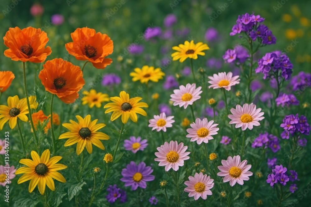 Fototapeta premium Vibrant garden blooms in harmony.