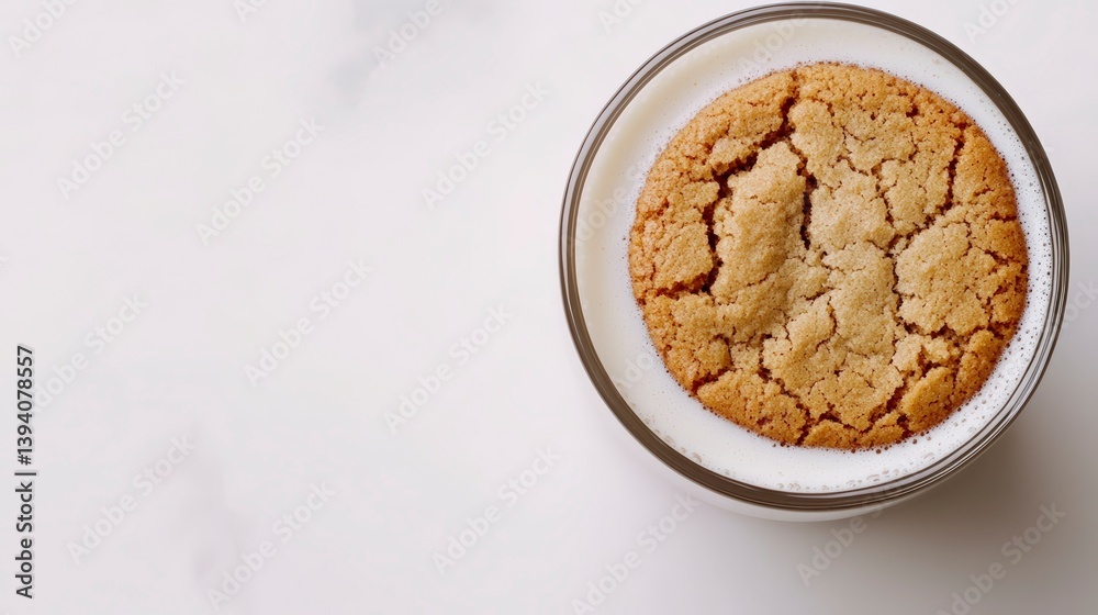 A Close-Up View of a Glass of Milk Next to a Delicious Cookie on a Light Background A Close-Up View of a Glass of Milk Next to a Delicious Cookie on a Light Background