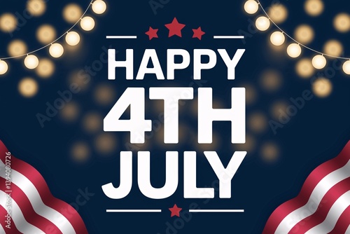 Celebrate Independence Day with Bold Fourth of July Lettering and Patriotic Symbols on a Vibrant Background Featuring Red White and Blue Stars Perfect for Festive Holiday Decorations and National Prid