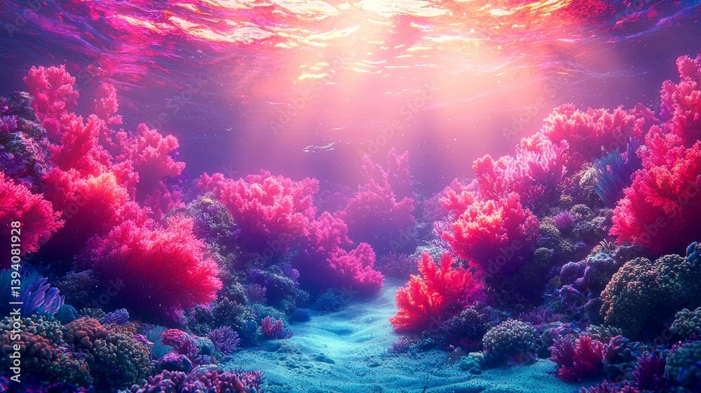 Fototapeta premium Vibrant Underwater Coral Reef: A Stunning Seascape of Pink and Purple Hues