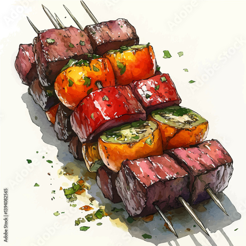Daner Kebab, watercolor illustration, isolated on a white background.

